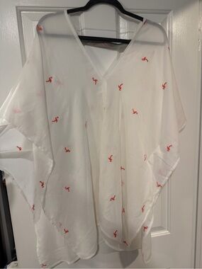 Xhilaration White Sheer V-Neck Flamingo Accent Cover-Up